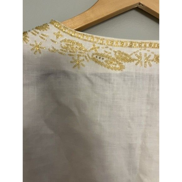 Michael Kors 100% Linen Top Tunic White Beaded Neckline Sleeves Women’s M - Picture 13 of 16